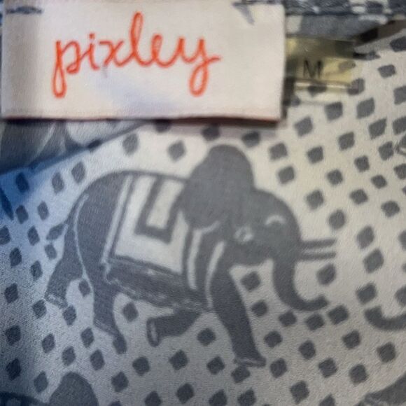 PIXLEY STITCH FIX Gray Elephants Semi Sheer 3/4 Sleeve Blouse-M - Picture 7 of 9